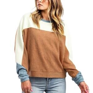 Free People Colorblock Sweater - Cream, Brown, Blue